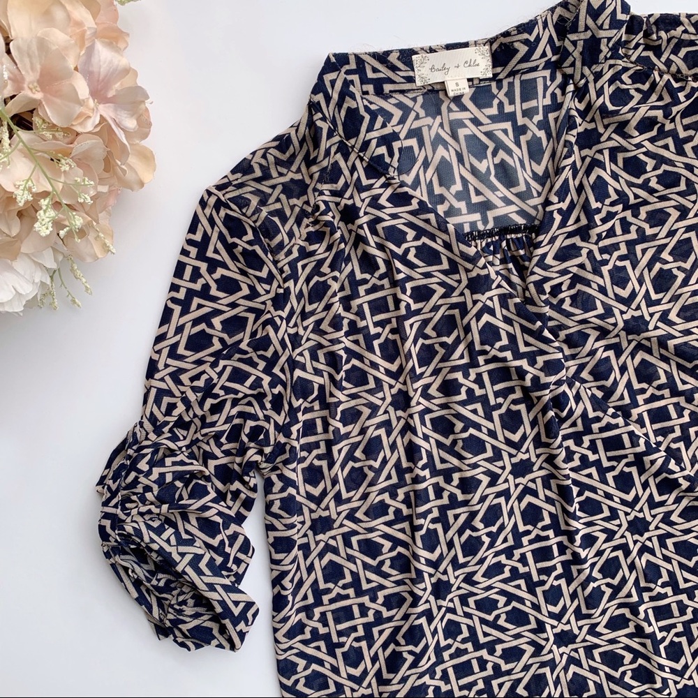 Anthropologie—Bailey & Chloe—Blue & Cream Blouse